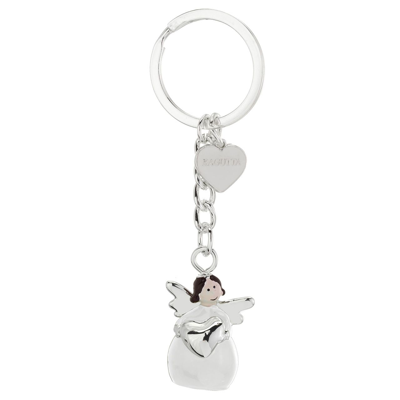 PORTACHIAVI ANGELO METALLO SILVER PLATED BIANCO CON CUORE